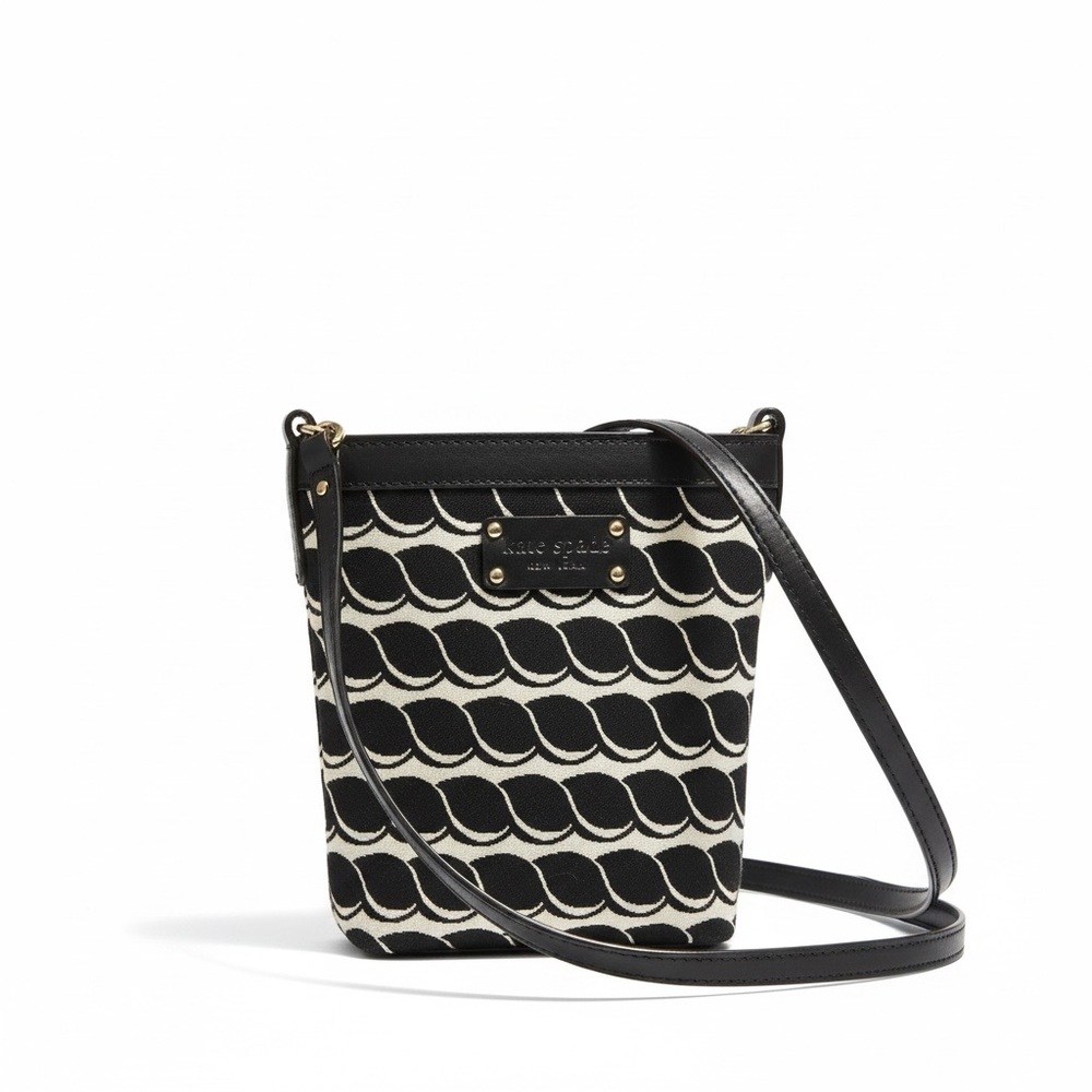 Kate Spade Navy Ivory Scallop Print Crossbody Bag Coated Canvas - Picture 3 of 10
